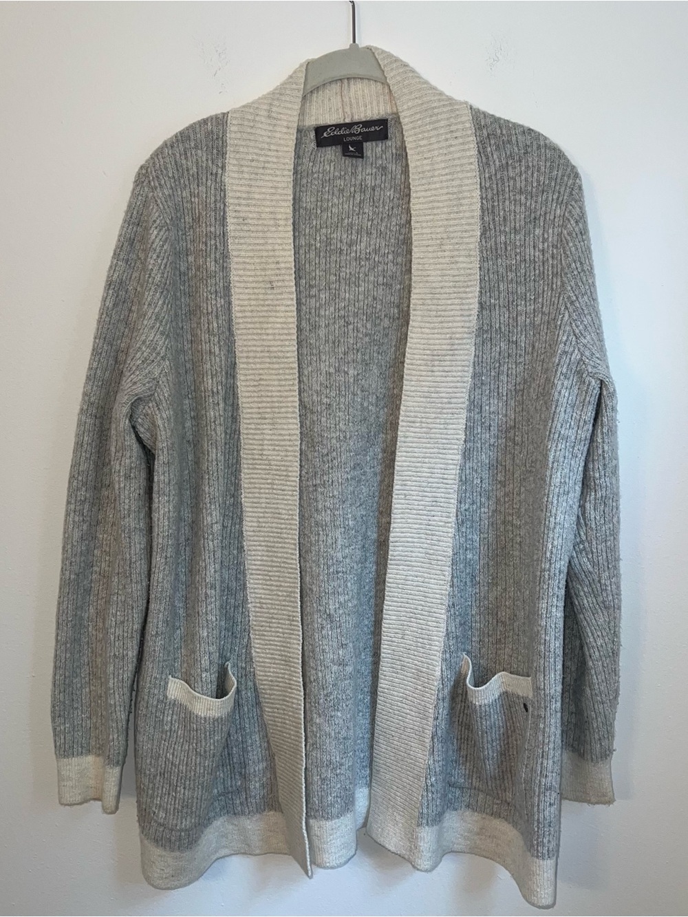 Eddie Bauer Gray Cardigan with Cream Trim